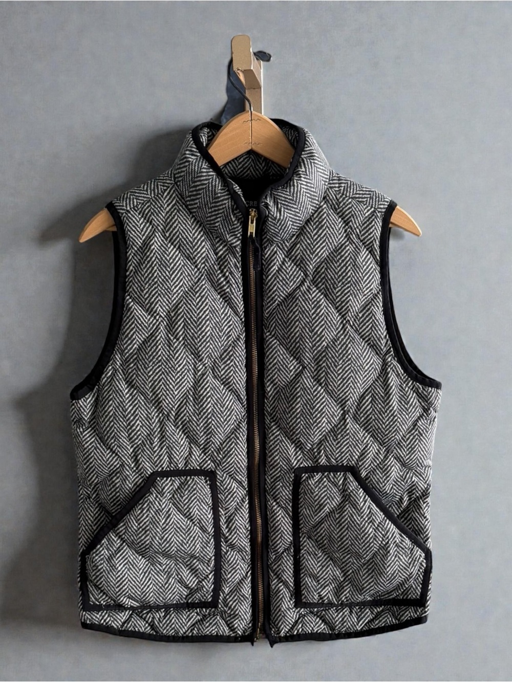 J. Crew Black and White Herringbone Quilted Vest